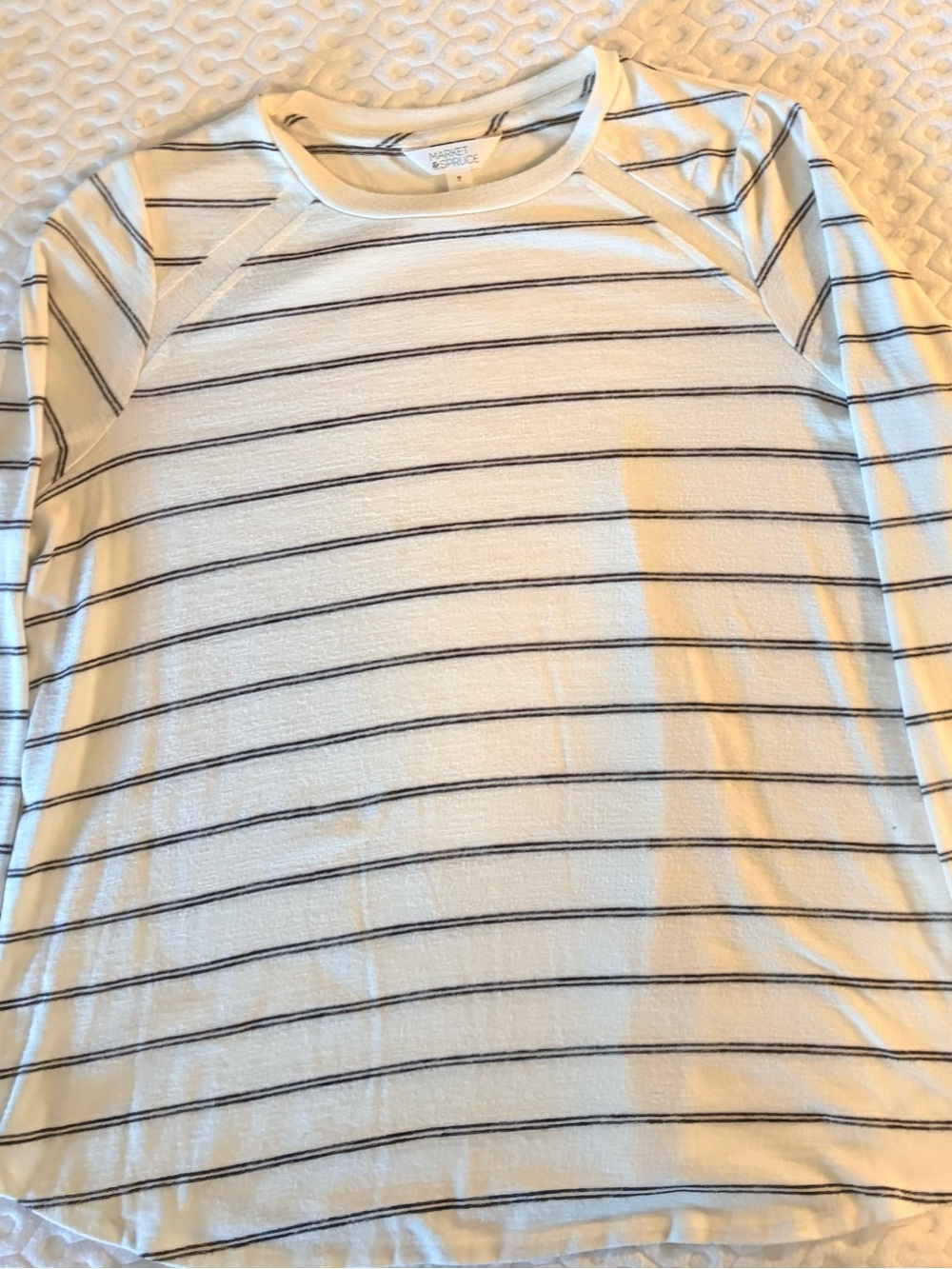 Market & Spruce White Long Sleeve Shirt with Black Stripes